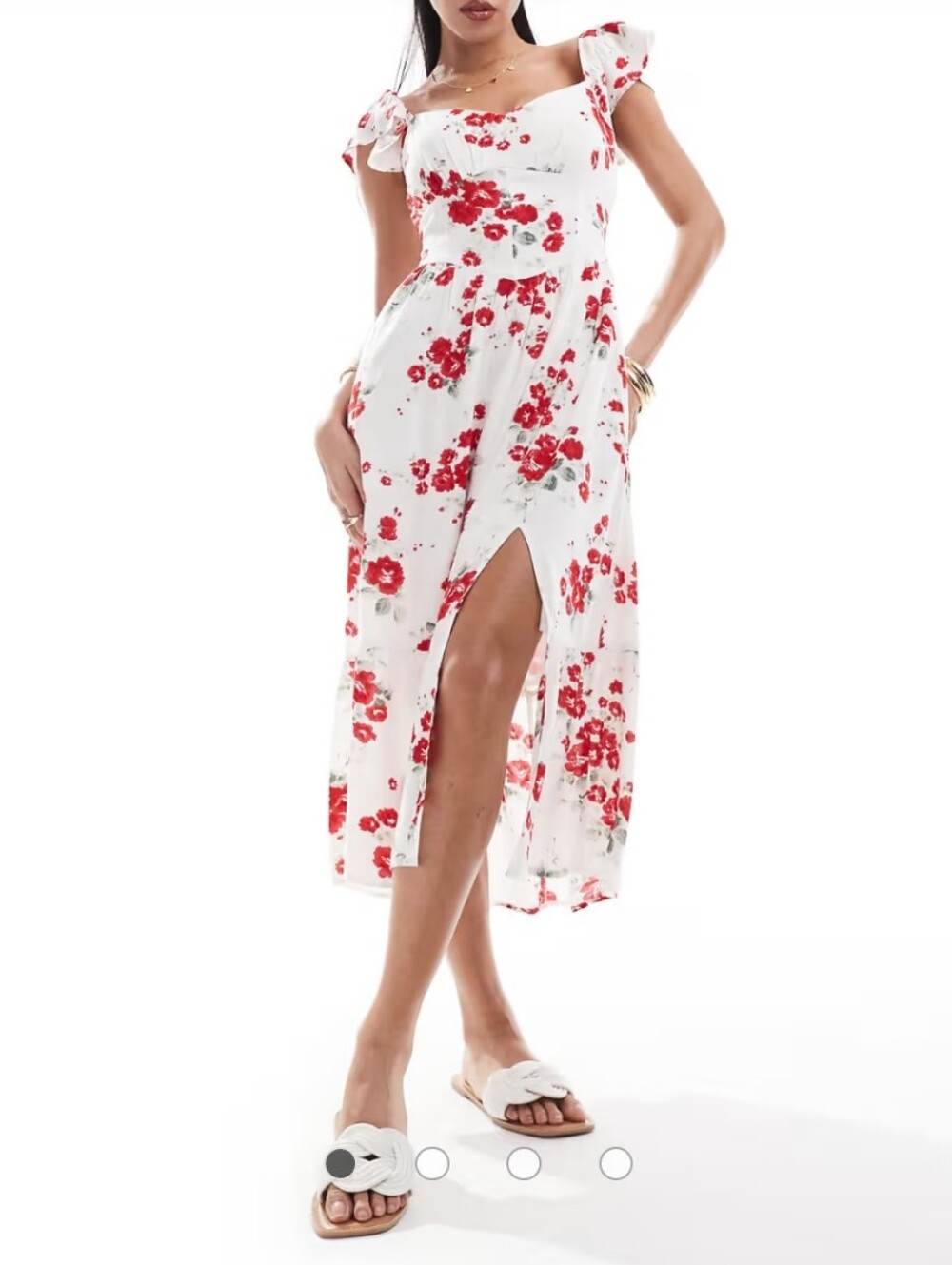 Hollister floral print flutter sleeve v-waist midi dress, Sz M